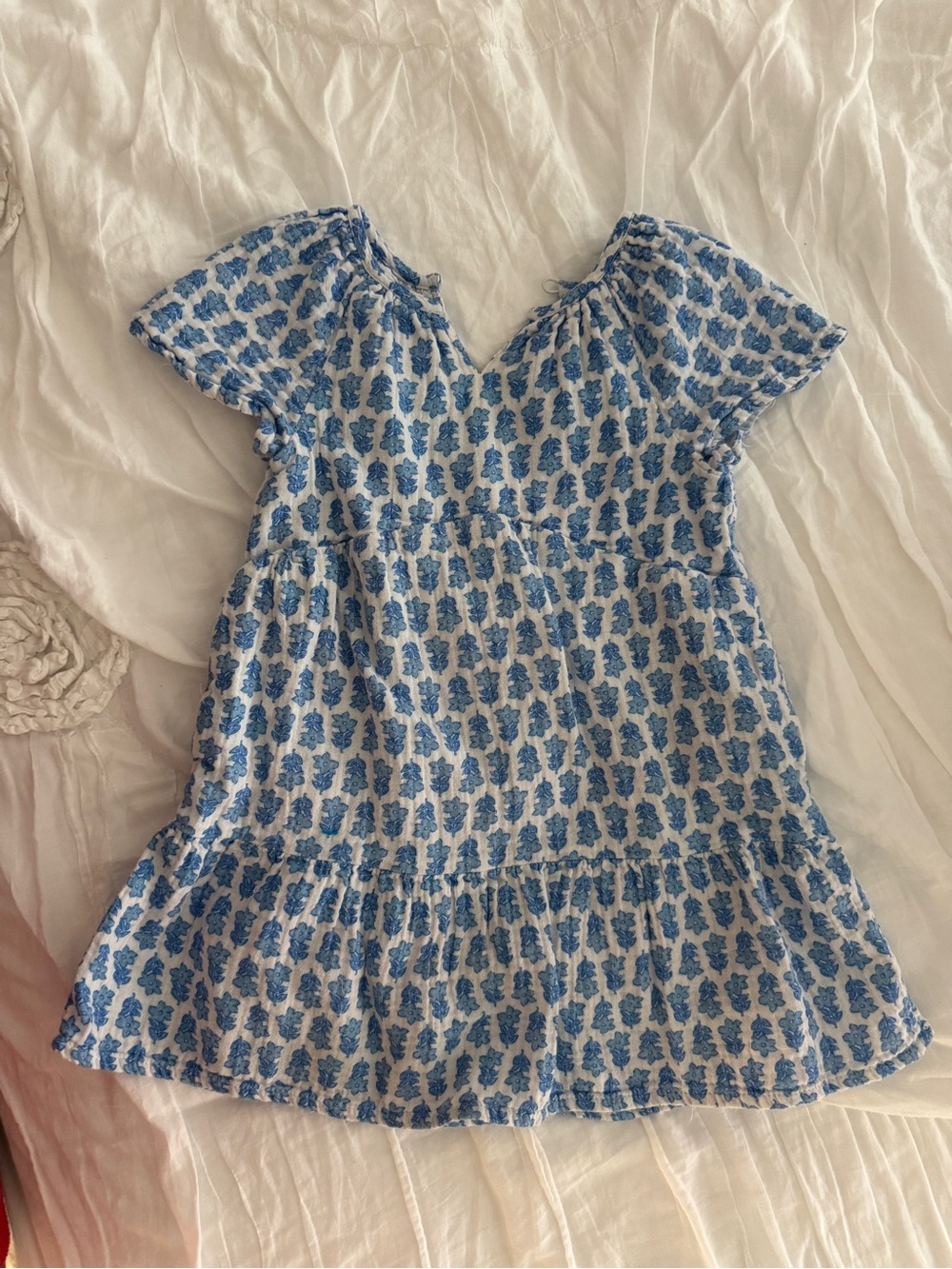 Vineyard Vines White and Blue Floral Tiered Girls Dress